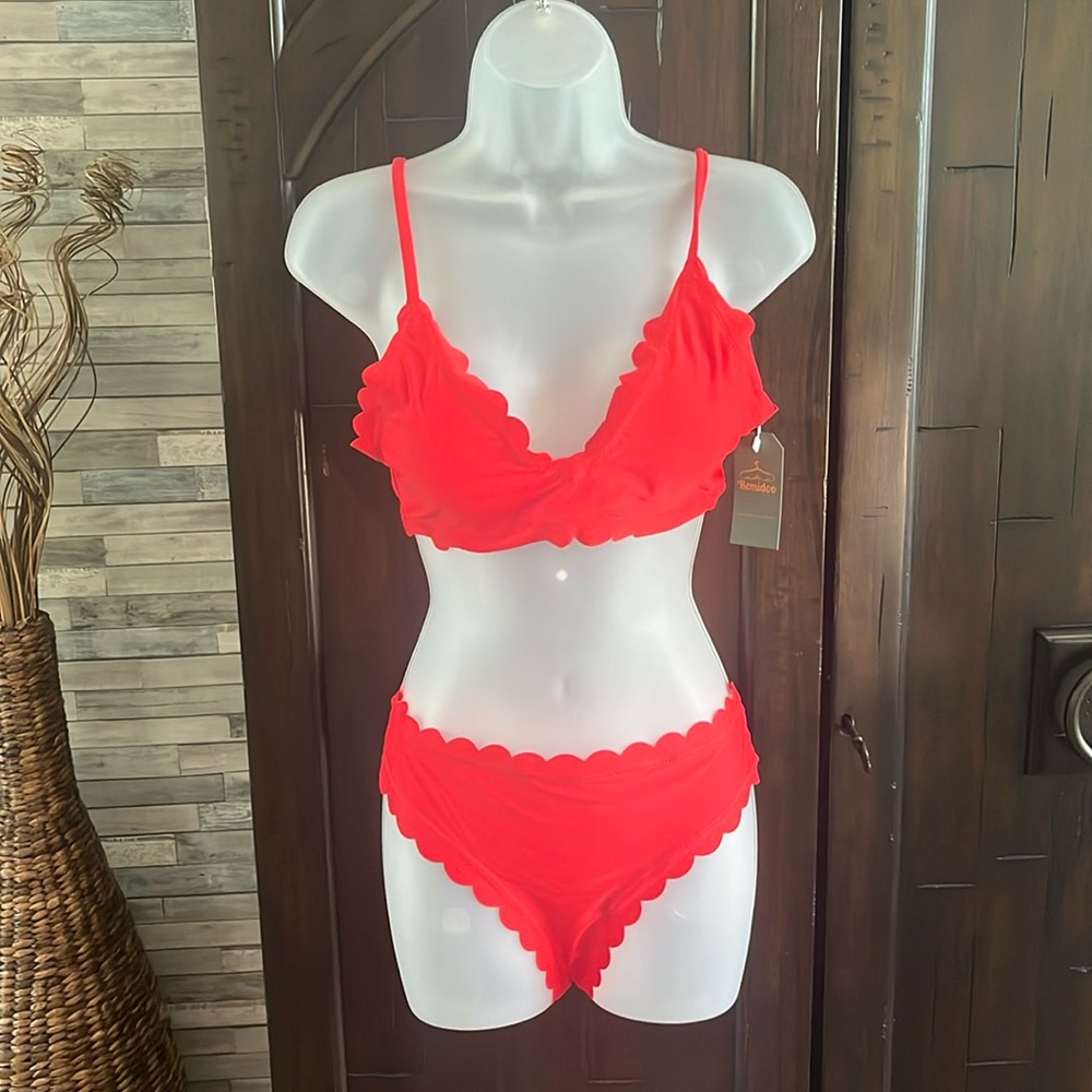 Remidoo red scalloped bikini set
